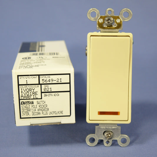 Leviton 5649-2I Ivory Decora Lighted Commercial Rocker Wall Light Switch 277V