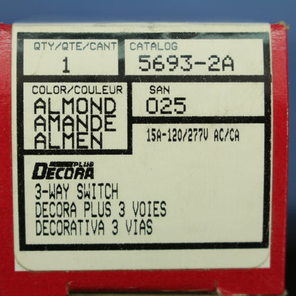 Leviton 5693-2A Almond Commercial 3-Way Decora Rocker Wall Light Switch 15A