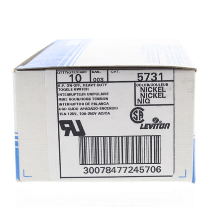 Leviton 5731 Single Pole Single Throw Toggle Switch Control Screw Terminal 10pcs