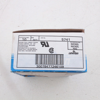 Leviton 5741 DPST Heavy Duty Toggle Switches On-Off 15A-125V 10A-250V 3/4HP 10pc