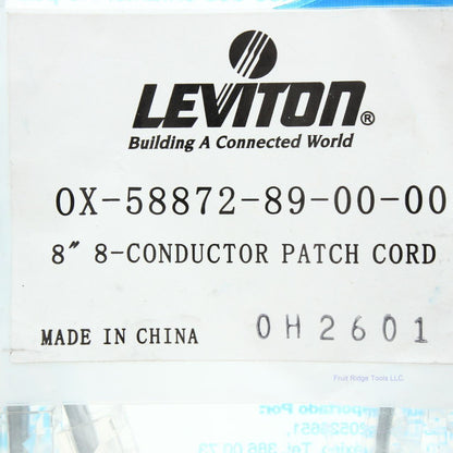 Leviton 58872-89 Gray 8-Position RJ45 Jack Modular 8" Line Cord Patch Cord 6pcs