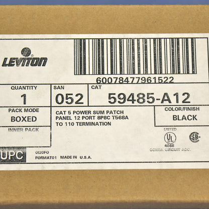 Leviton 19" Cat 5 12-Port Type T568A Wiring Patch Panel Rack Mount 59485-A12