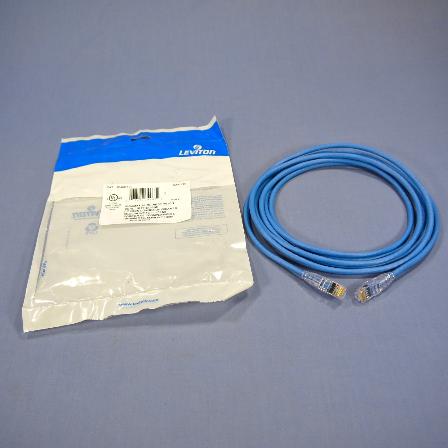 Leviton 5D460-10L Blue Ethernet Cable 10ft Patch Cord Network Gigamax Slimline