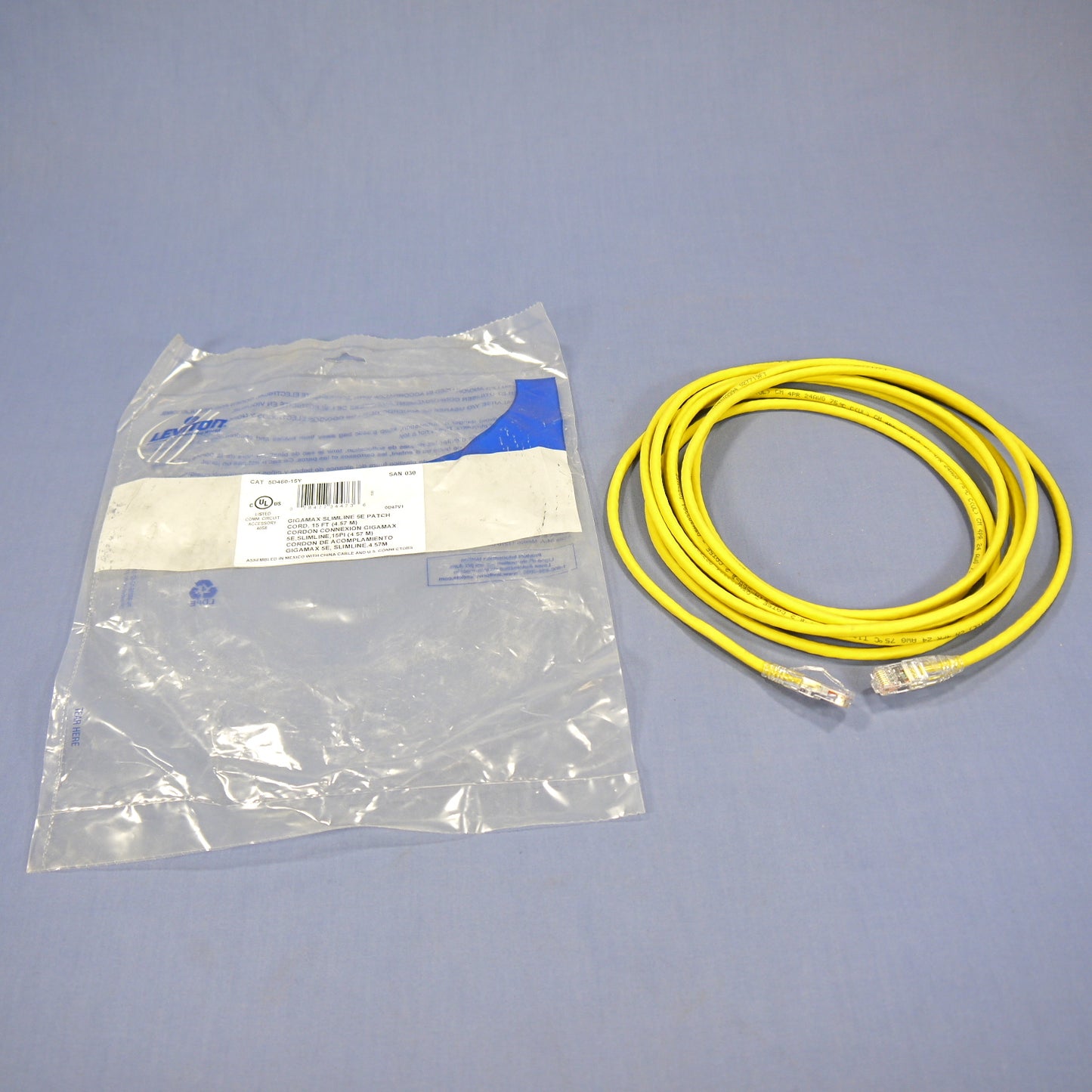 Leviton 5D460-15Y Yellow Gigamax SlimLine 15' Network Ethernet Patch Cord Booted