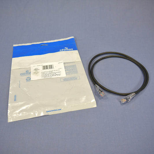 Leviton 5D460-3E Black 5e 3ft Ethernet Cable Patch Cord Network Gigamax Slimline