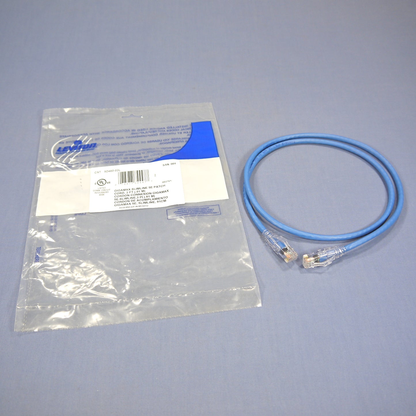 Leviton 5D460-3L Blue 5e 3ft Ethernet Cable Patch Cord Network Gigamax Slimline