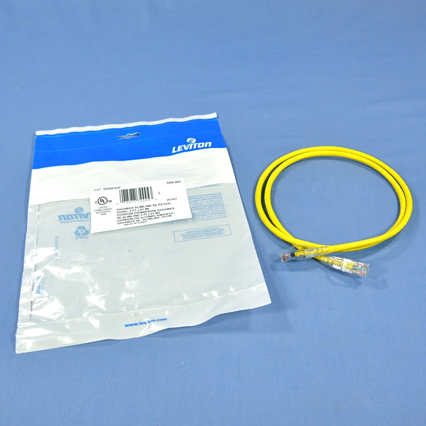 Leviton 5D460-3Y Yellow Cat5e 3ft Ethernet Cable Data Patch Cord Network Booted