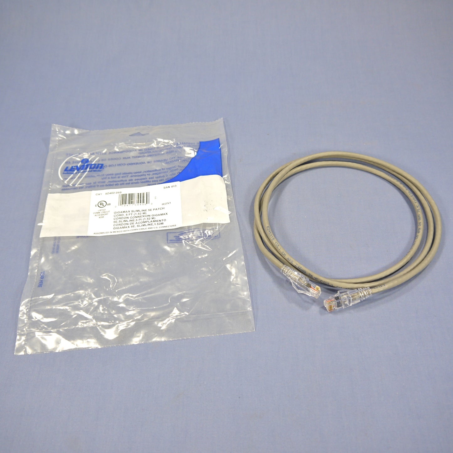 Leviton 5D460-5S Gray Gigamax Slimline 5Ft Ethernet LAN Patch Cord Network Cable
