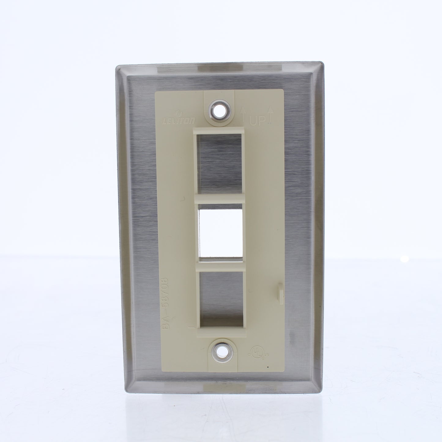 Leviton 5E1FP 1-Gang Stainless Steel 1-Port Quickport Cover w/ Blue Cat 5E+ Jack