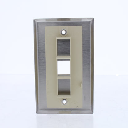 Leviton 5E1FP 1-Gang Stainless Steel 1-Port Quickport Cover w/ Blue Cat 5E+ Jack