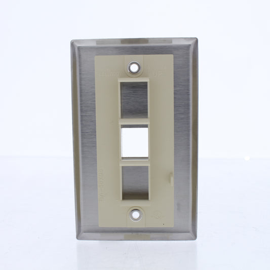 Leviton 5E1FP 1-Gang Stainless Steel 1-Port Quickport Cover w/ Blue Cat 5E+ Jack