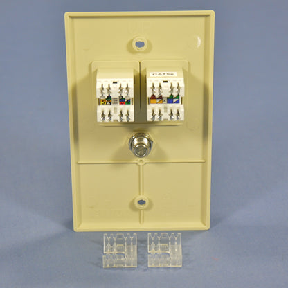 Leviton 5EA10-S3I Ivory 1-Gang Cat5e Coax Phone Unbreakable Standard Wallplate