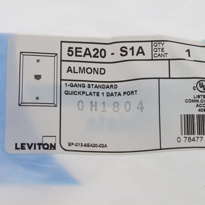 Leviton SEA20-S1A Almond 1-Gang Standard Nylon Wallplate Cover w/ Ethernet Jack