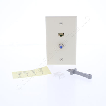 Leviton SEA20-S2A Almond 1-Gang Coax Ethernet Cable Data Center Jack Wallplate