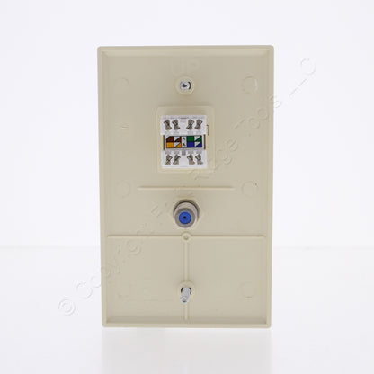 Leviton SEA20-S2A Almond 1-Gang Coax Ethernet Cable Data Center Jack Wallplate
