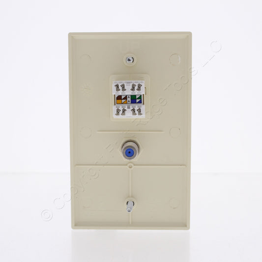 Leviton SEA20-S2A Almond 1-Gang Coax Ethernet Cable Data Center Jack Wallplate