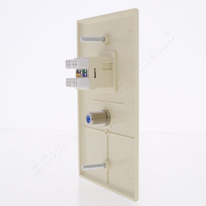 Leviton SEA20-S2A Almond 1-Gang Coax Ethernet Cable Data Center Jack Wallplate