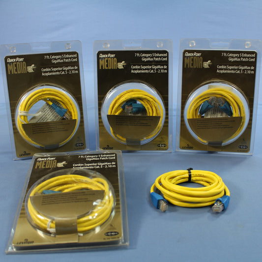 Leviton 5G454-7R Yellow Cat5 7ft Ethernet Cable Data Patch Cords Network Red 5pc