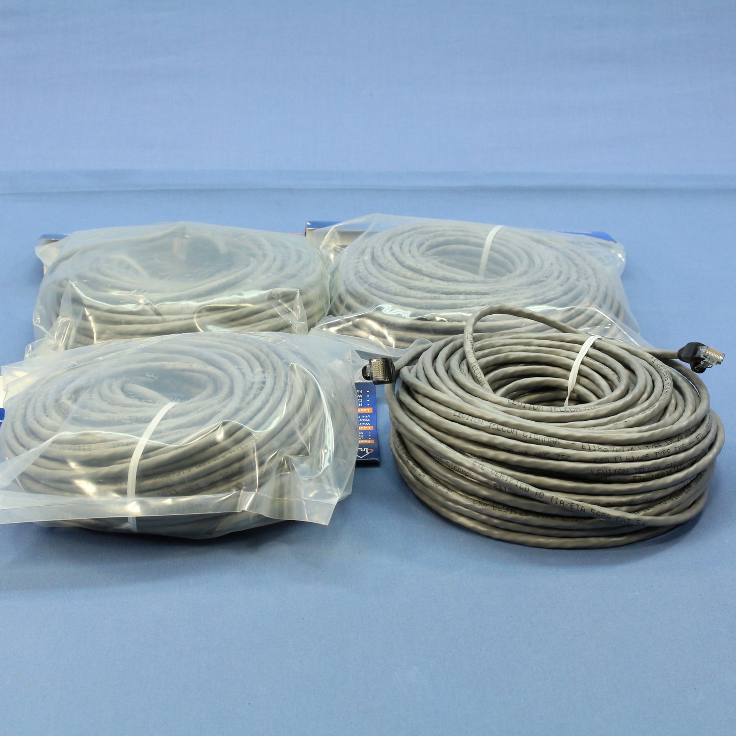 Leviton 5G455-100G Gray Cat5e 100ft Ethernet Cable Patch Cords Network 4-Pack