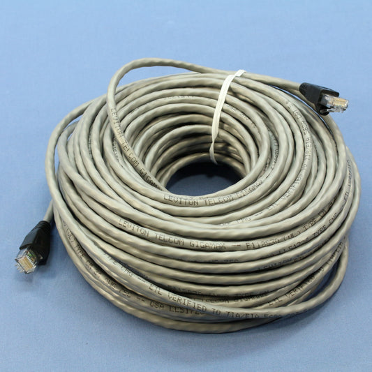 Leviton 5G455-100G Gray Cat5e 100ft Ethernet Cable Patch Cords Network 4-Pack