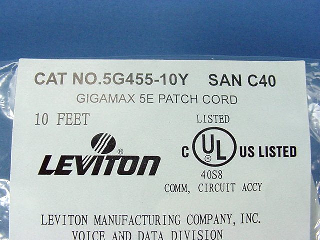 Leviton 5G455-10Y Yellow Cat5e 10ft Ethernet Cable Data Patch Cord Network Boot