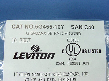 Leviton 5G455-10Y Yellow Cat5e 10ft Ethernet Cable Data Patch Cord Network Boot