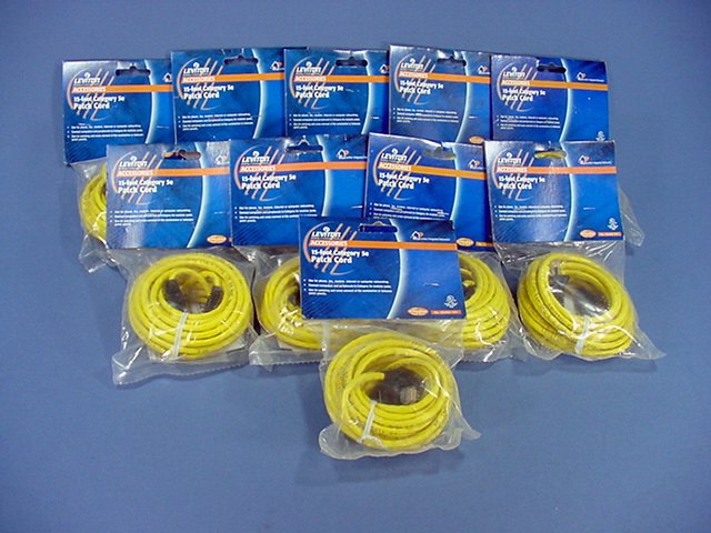 Leviton 5G455-15Y Yellow Cat 5e 15' Ethernet LAN Patch Cords Network Cable 10pcs