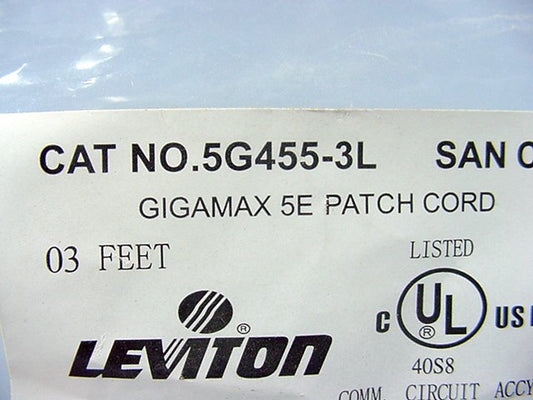 Leviton 5G455-3L Blue Cat5e 3ft Ethernet Cable Data Patch Cord Network Booted