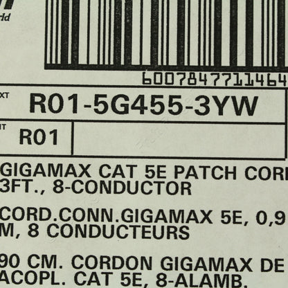 Leviton 5G455-3YW Yellow Cat5e 3ft Ethernet Cable Data Patch Cords Network 5pcs