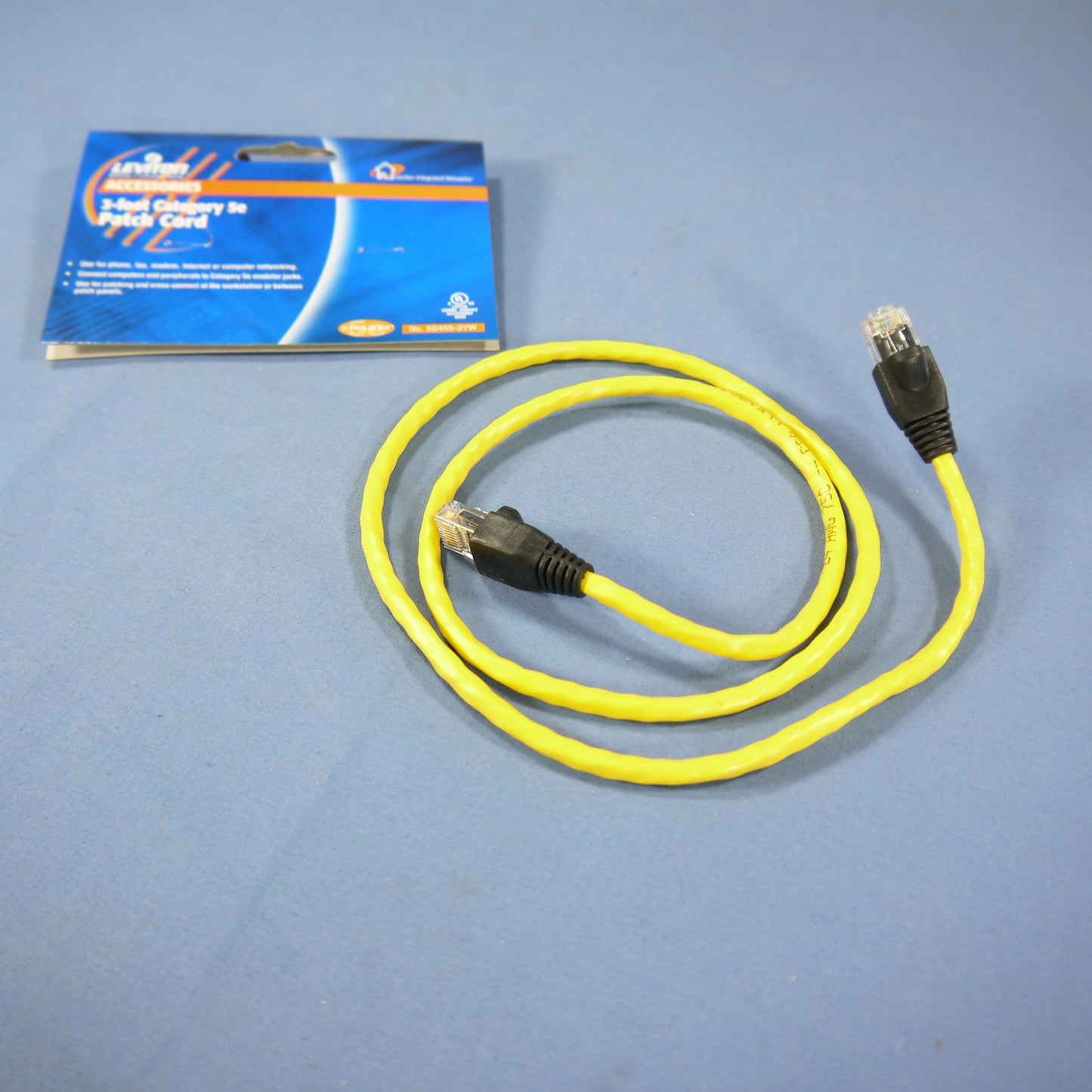 Leviton 5G455-3YW Yellow Cat5e 3ft Ethernet Cable Data Patch Cord Network Booted