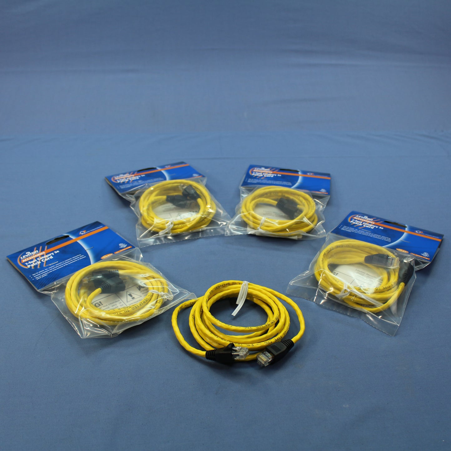 Leviton 5G455-7YW Yellow Cat5e 7ft Ethernet Cable Data Patch Cords Network 5pcs