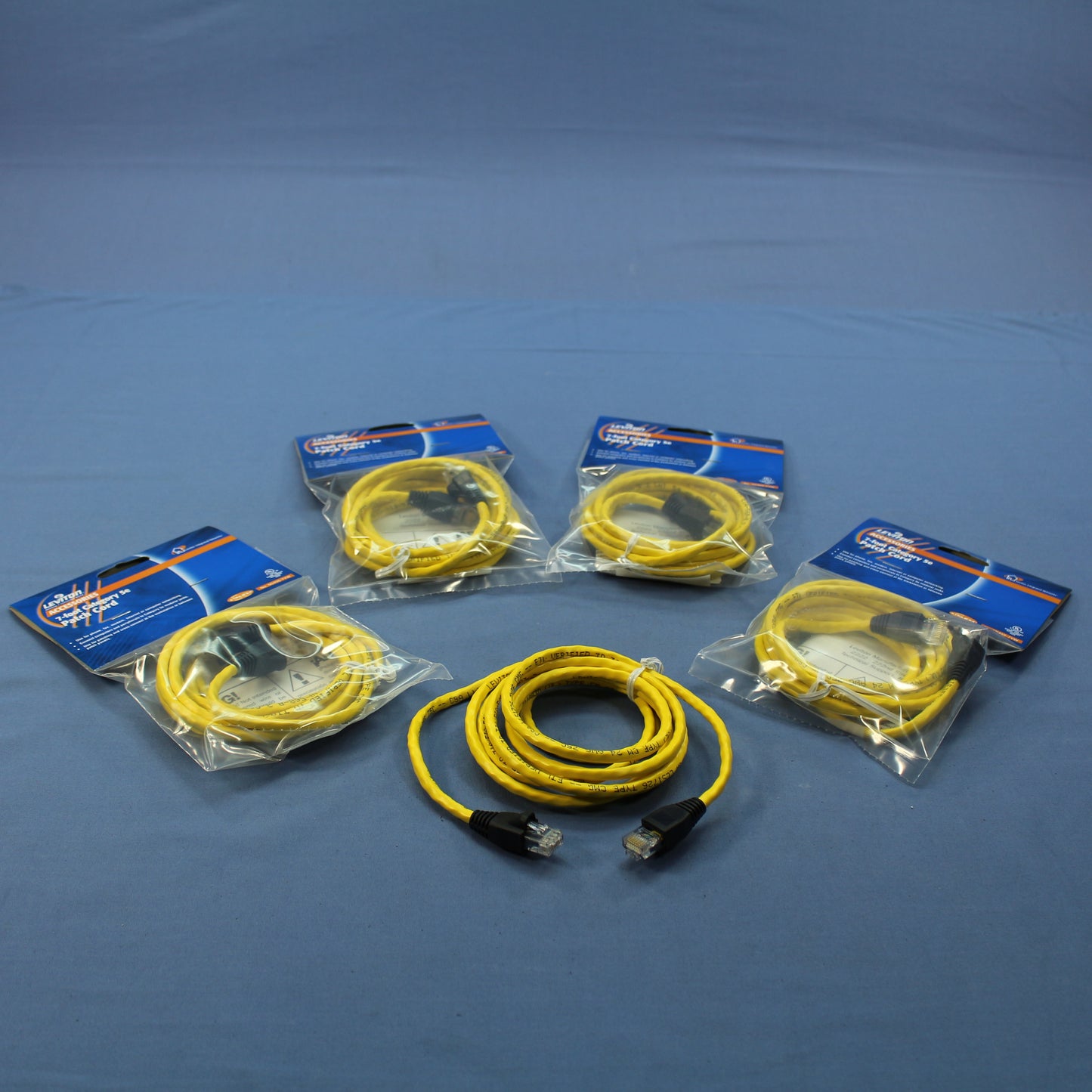 Leviton 5G455-7YW Yellow Cat5e 7ft Ethernet Cable Data Patch Cords Network 5pcs