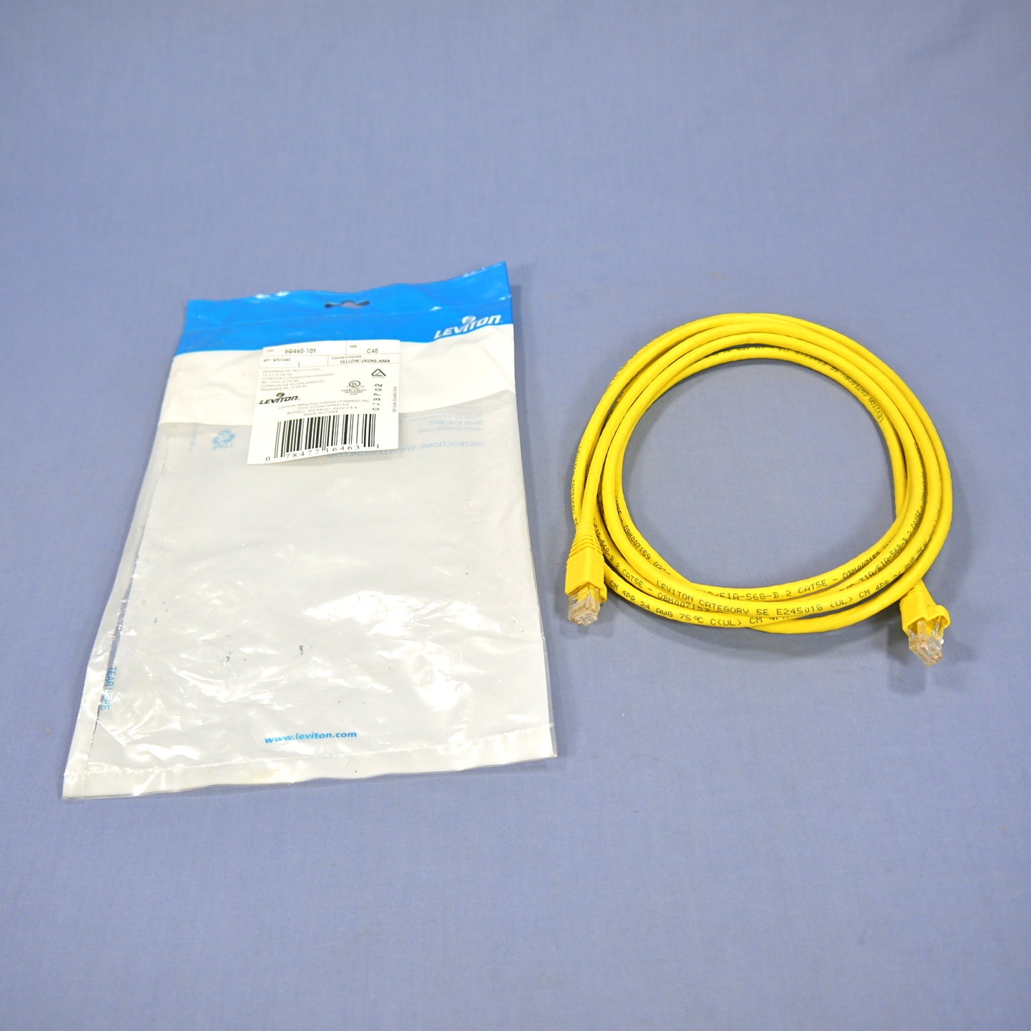Leviton Yellow Cat 5e 10 Ft Ethernet Patch Cord Network Cable Booted 5G460-10Y
