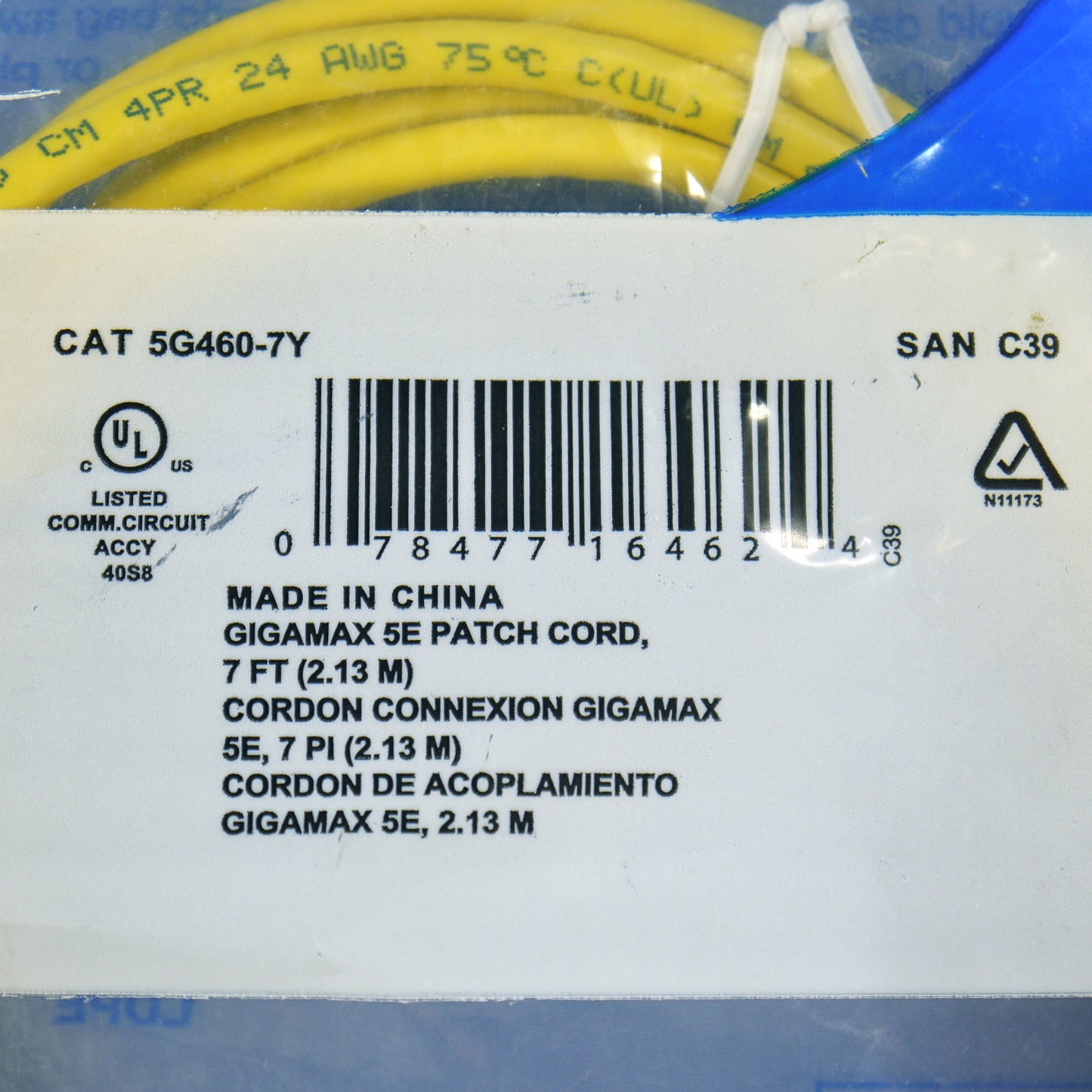 Leviton 5G460-7Y Yellow Cat5e 7ft Ethernet Cable Data Patch Cord Network Booted