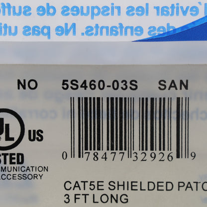 Leviton 5S460-3S Silver Cat5e 3ft Ethernet Cable Shielded LAN Network Patch Cord