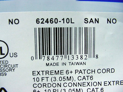 Leviton 62460-10L Cat6+ Light Blue 10ft Extreme Ethernet Cable Data Patch Cord