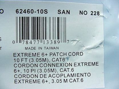 Leviton 62460-10S Cat6+ Gray 10ft Extreme Ethernet Cable LAN Data 10' Patch Cord