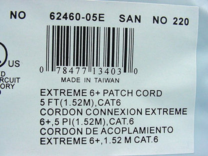 Leviton 62460-5E Black 5' Extreme Ethernet LAN Patch Cord Cat 6+ Cable