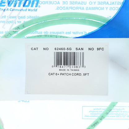 Leviton 62460-5G Light Green 5' Cat6+ Extreme Ethernet Cable LAN Data Patch Cord