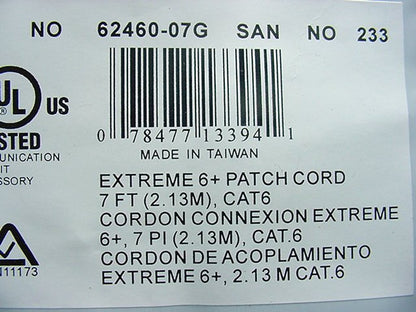 Leviton 62460-7G Cat6+ Green 7' Extreme Ethernet Cable Data Center Patch Cord