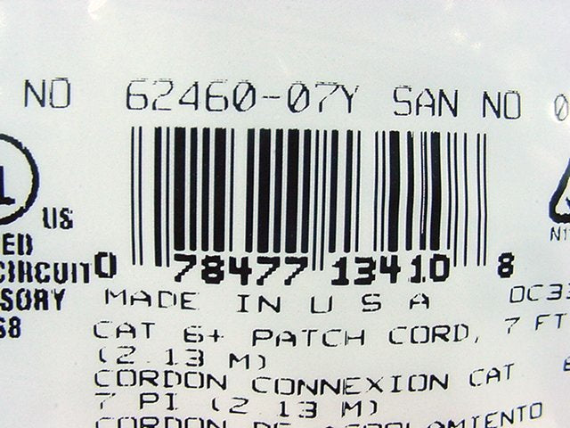 Leviton Cat 6+ Cable Yellow 7' Extreme Ethernet Patch Cord Cat6 7 Ft 62460-7Y