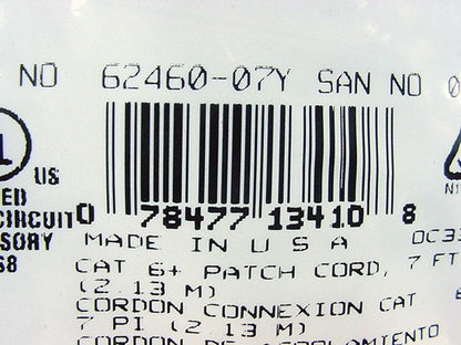 Leviton Cat 6+ Cable Yellow 7' Extreme Ethernet Patch Cord Cat6 7 Ft 62460-7Y
