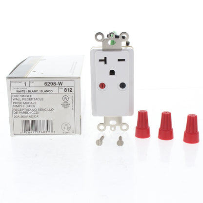 Leviton 6298-W White DHC Single Wall Receptacle 20A 250V