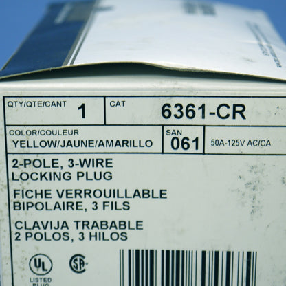 Leviton 6361-CR Yellow 50A Turn Lock Marine Plug Non-NEMA Corrosion Resistant