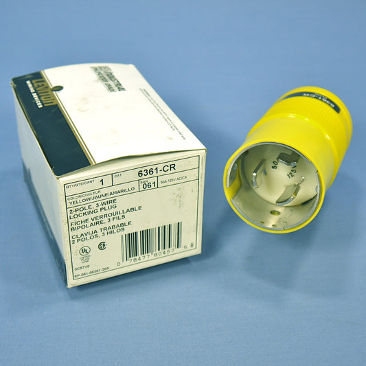 Leviton 6361-CR Yellow 50A Turn Lock Marine Plug Non-NEMA Corrosion Resistant