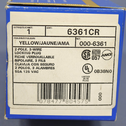 Leviton 6361CR Yellow Corrosion Resistant Marine Plug Twist Locking Non-Nema 50A