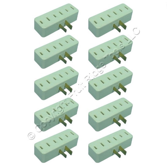 10 Leviton Ivory Polarized Plug-In Triple Tap Outlet Adapters Nema 1-15 15A 65-I