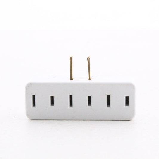 White Adapter Plug-In Triple Tap Outlet NEMA 1-15R 15A 125V 65-W Square Edges
