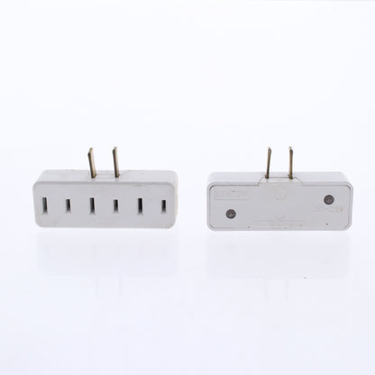 Leviton 65-W White 15A Adapter Plug-In Triple Tap Outlets Bulk 1-15R 125V 2pcs