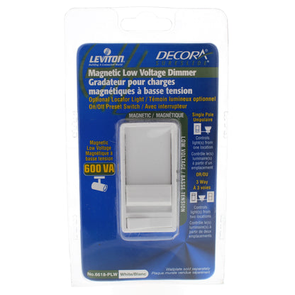 White Lighted 3-Way Slide Dimmer Preset Incandescent Magnetic Low Volt 6618-PLW